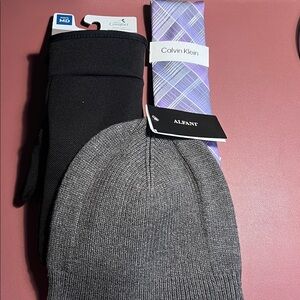 Calvin Klein Gray Beanie and Purple Plaid Tie